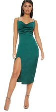 green satin midi dress