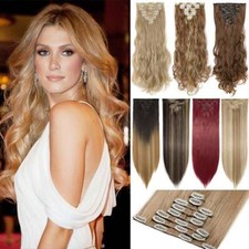 100 Natural Hair Extensions Real Thick Hair 8 Pieces Clip in FULL HEAD as Human