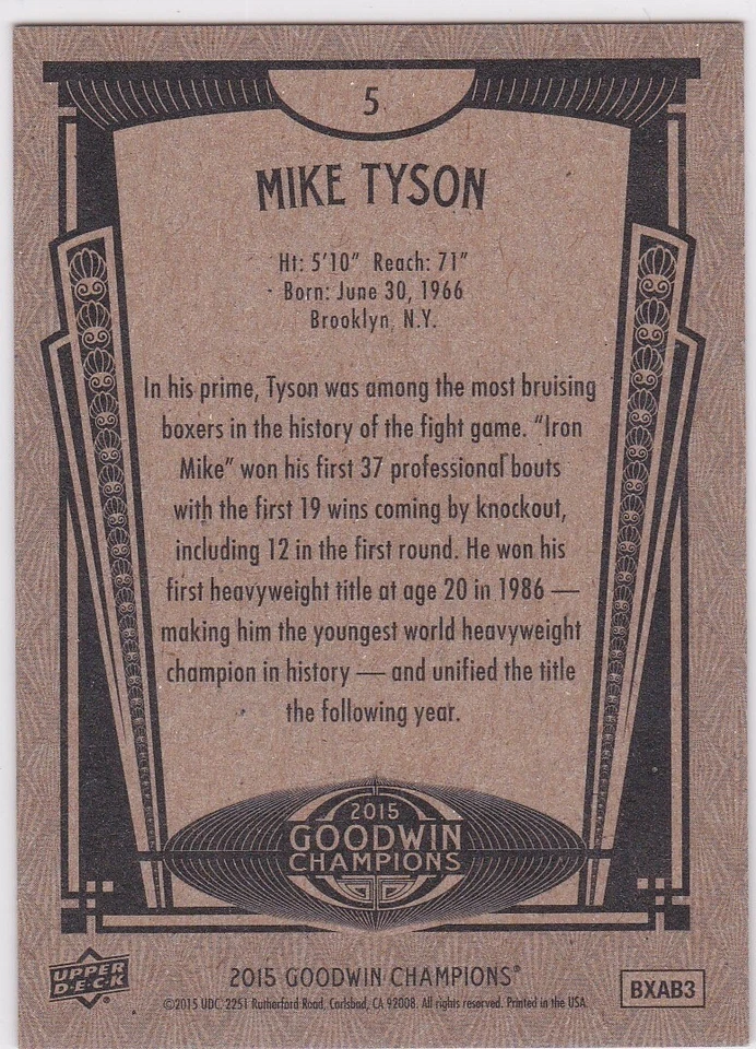 MIKE TYSON Boxing Champion 2015 Upper Deck Goodwin Card Iron THE HANGOVER ACTOR! - Image 2 of 2