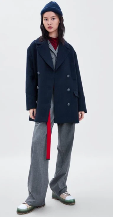 Navy three quarter length deals coat