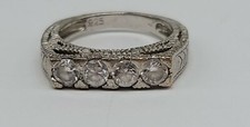 Sz 5 Sterling Silver Ring Flat Design 4 Round Clear CZ Stones FREE SHIPPING