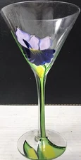 1 Source Hand Painted Blue Floral Wine Glass