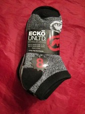 8 Pair Ecko Unltd Boys Low Cut No Show Flat Knit Socks 9-2.5 Black Grey White