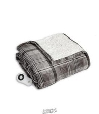 Serta Microplush Electric Heated Warming Throw Blanket Silver Plaid