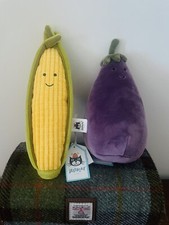 Jellycat Vivacious Sweetcorn+Jellycat Vivacious Aubergine Vegetables BNWT Bund
