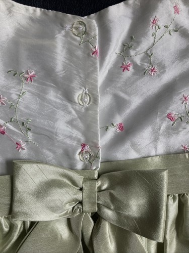 Perfectly Dressed 4T Girls Short Sleeve Dress Fancy Green White Pink Flower Bow - Picture 14 of 14