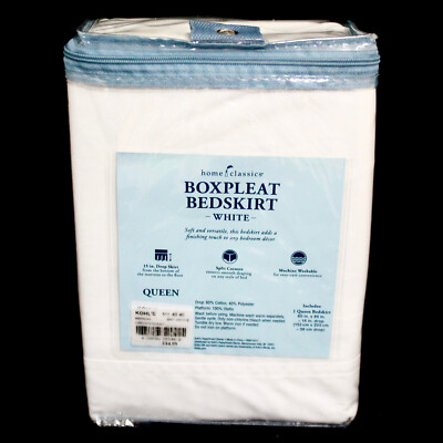 HOME CLASSICS Kohl's Boxpleat Bedskirt Queen Size Bright White 15'' Drop