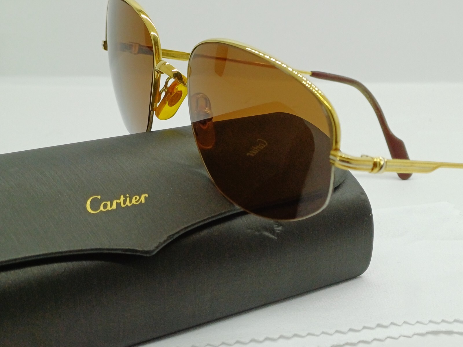 RARE VINTAGE CARTIER MONTAIGNE HALF FRAME GOLD BROWN LENSES FRANCE SUNGLASSES image 7