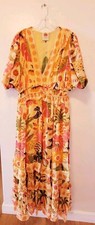 NWT FARM RIO Yellow Rio Tapestry Size L Floral Maxi V-Neck Ruffle Dress Boho