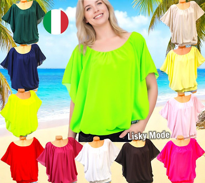 Chiffon Tunika Bluse Shirt mit Untertop Übergröße Carmen Tuniken 40 42 44 NEU