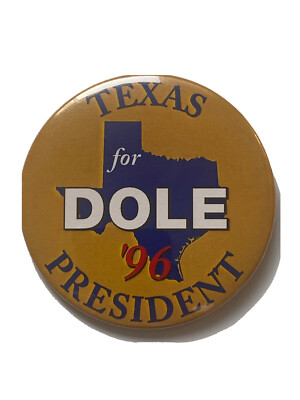 1996 Senator Bob Dole for President 3'' Button Texas for Dole Pinback Map