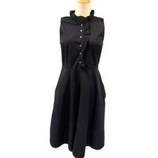 Ann Taylor Factory Black Sleeveless Dress Knee Length Size 2 Pockets Ruffles LBD