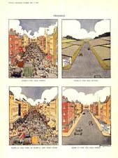URBAN SPRAWL CARTOON - Vintage British 1932  - "PROGRESS" SATIRE - Urban Flight