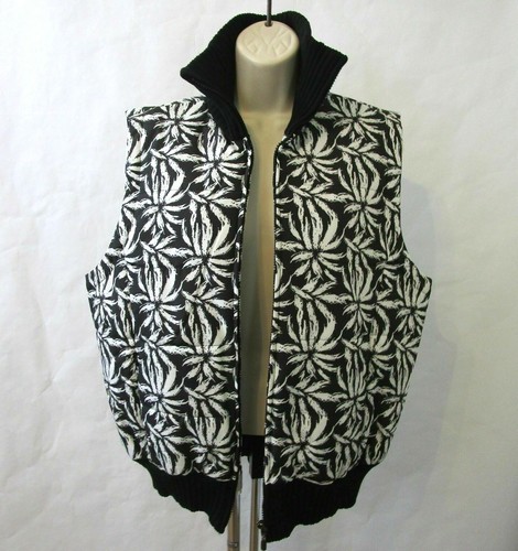 Charter Club Puff Vest Jacket Sz Large Black White Sleeveless Zip Front Pockets - Picture 3 of 12