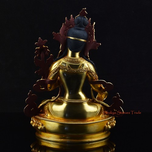 Hand Carved Fine Quality Gold Detailed White Tara / Dholkar Copper Statue Nepal - Picture 4 of 4