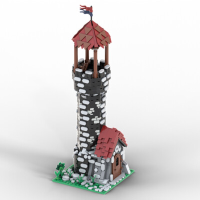 Stone Tower Watchtower with Guards Room for Castle 964 Pieces MOC Build