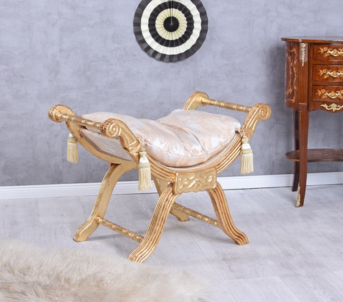Stool Baroque Gondola Rococo Bench Sitting Stool Gold Stool Bench Antique - Picture 3 of 4