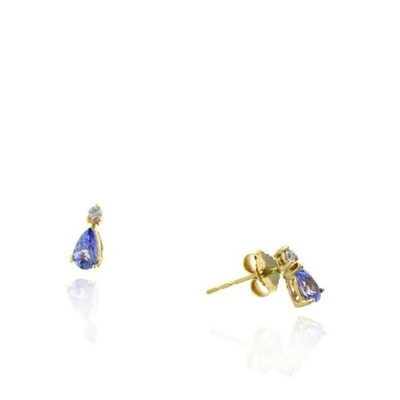 .44 TCW Natural Pear Shape Blue Tanzanite& Diamond 14K Yellow Gold Stud Earrings
