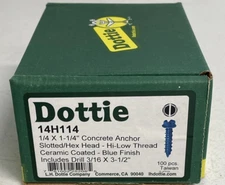Dottie 14H114 1/4x1-1/4” Concrete Anchor **100 pcs**
