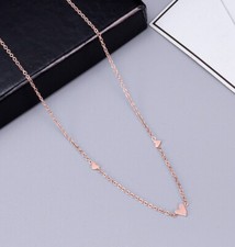 Rose Gold Plated Titanium Stainless Steel 3 Hearts Love Chain Necklace 16-18"