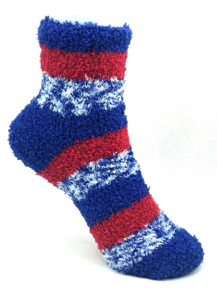 New York Giants Football Red & Blue RMC Pro Stripe Soft Fuzzy Socks