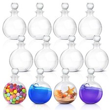 12 Pcs Spherical Glass Bottles With Lid 8.5 Oz Round Potion Bottles Clear Hallow