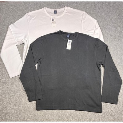 Gap Mens Long Sleeve Crewneck T-Shirt 2-Pack Black White 165189-01-1 XL NEW