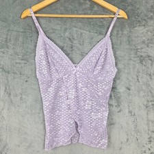 Womens Top Large Purple Fairy Babydoll Y2K Cami Coquette Floral Feminine Sheer