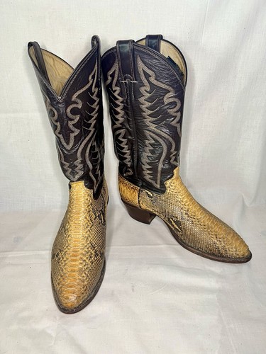Justin Vintage Python Snakeskin Leather Western USA Made Mens Cowboy Boots 8.5 E - Picture 2 of 9