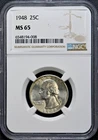 1948 Washington Quarter NGC MS65