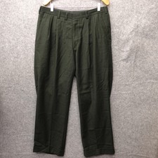 Vintage Pleated Wool Trousers Mens 35x31 Green Flannel Cuffed Fall Y2K Bespoke