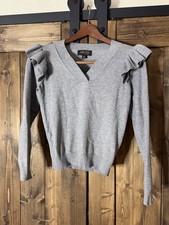 Women’s Truth by Republic Sz SP Sweater Women Gray Ruffle Shoulder  Knit V Neck