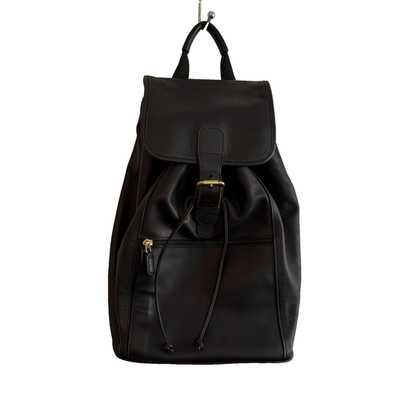 Vintage Coach Black Leather Drawstring Backpack Flap Buckle Gold