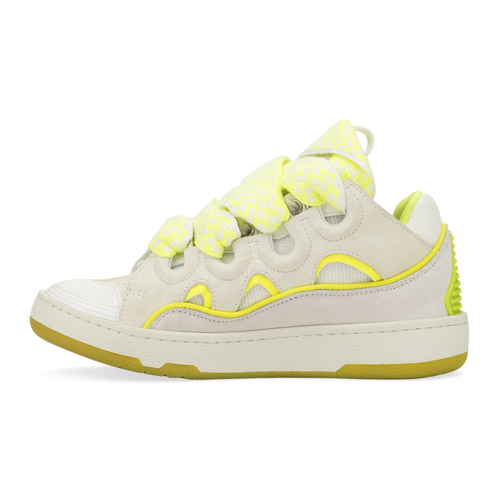NIB LANVIN WHITE/FLOURESCENT YELLOW BASKETS CURB SNEAKERS SIZE 35 $970