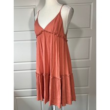 Wild Fable Rusty Coral Dress Medium Sleeveless V Neck Ruffle Tiered Mini Summer
