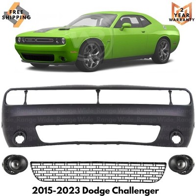 Front Bumper Cover Paintable & Fog Lights Kit For 2015-2023 Dodge Challenger