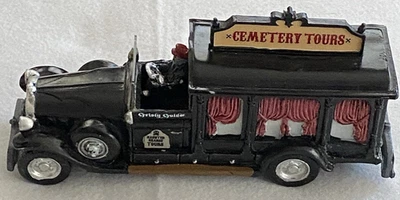 Hearse Cemetery Tours Resin 8" model vehicle black with red curtains - Image 1 of 4