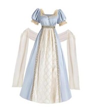 CR ROLECOS Regency Tea Party Empire Waist Victorian Gown with Shawl Medium Blue