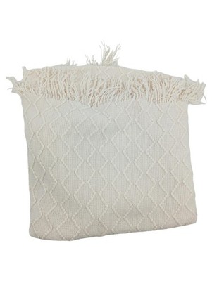 Pottery Barn Wohndecke Zickzackmuster Fransen Beige 152x128cm