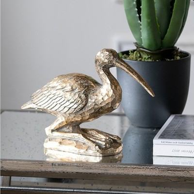 Decor Kneeling Crane Figurine, Sculpture Gold Resin 7''H Office Table Decoration