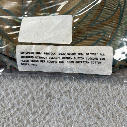 Between the Sheets Euro Sham 31x31 Peacock Egyptian Cotton Teal Jacquard Luxury - Picture 5 of 6