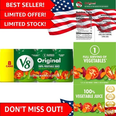 100% Vegetable Juice, 8-Pack of 5.5 oz Cans - Gluten Free & Low Cal