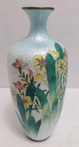Antique 19th Century Japanese Meiji Ginbari Cloisonné  Foil Vase 7.25 in. high