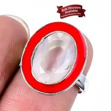Natural Rose Quartz Faceted 925 Sterling Silver Statement Ring Jewelry Size 7