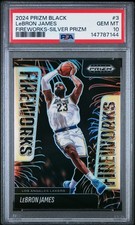 2024 PANINI PRIZM BLACK FIREWORKS SILVER PRIZM #3 LEBRON JAMES PSA 10