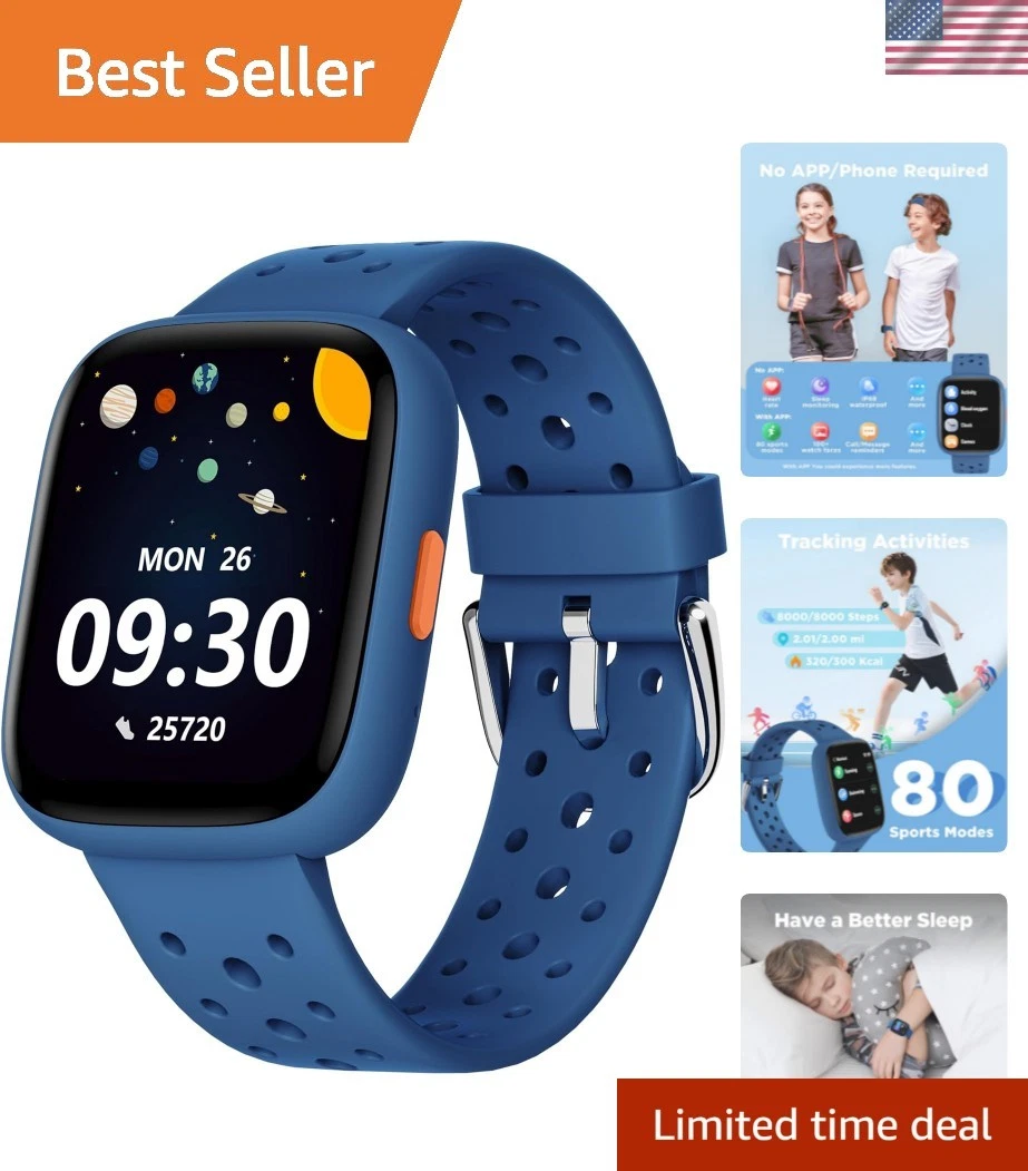 1.8" Kids Smart Watch - Waterproof Fitness Tracker with Heart Rate Monitor, Blue