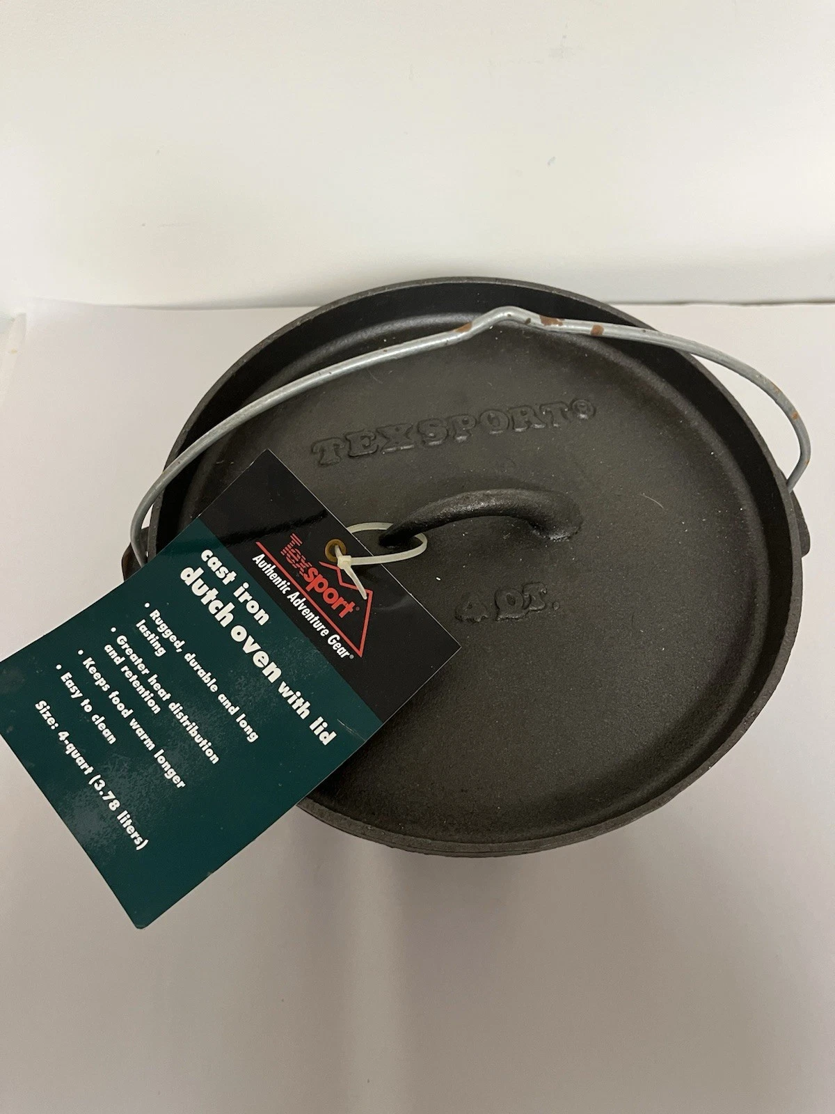 NEW Texasport Cast Iron 4Qt DUTCH OVEN Flanged Lid Outdoor Camping 4 Quart