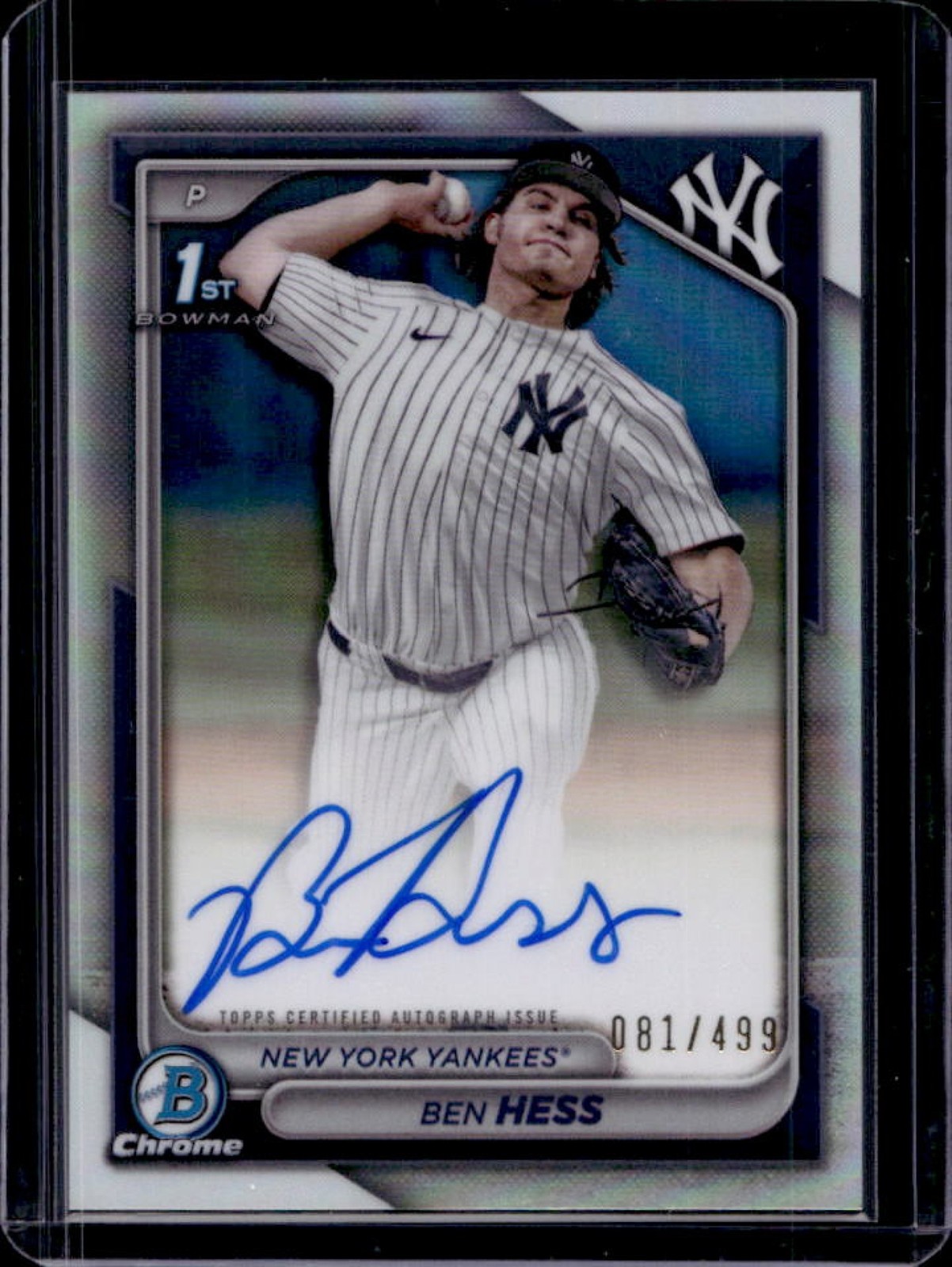 2024 Bowman Draft Ben Hess Chrome Auto Refractor 1st Prospect #/499 Yankees