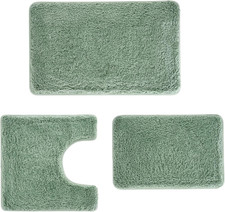 3 Pieces Luxury Bathroom Rug Set with U-Shaped Toilet Rug, Non-Slip Rubber Botto