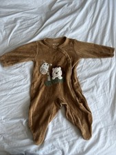 Unisex Baby Sleepsuit Brown Ribbed Velour Romper Giraffe 0-3 Months Cute Outfit